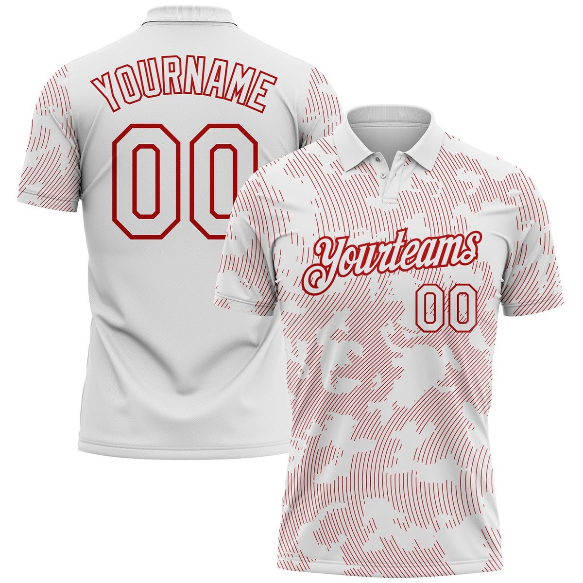 Custom White-Red 3D Pattern Abstract Fluid Line Performance Polo Shirt