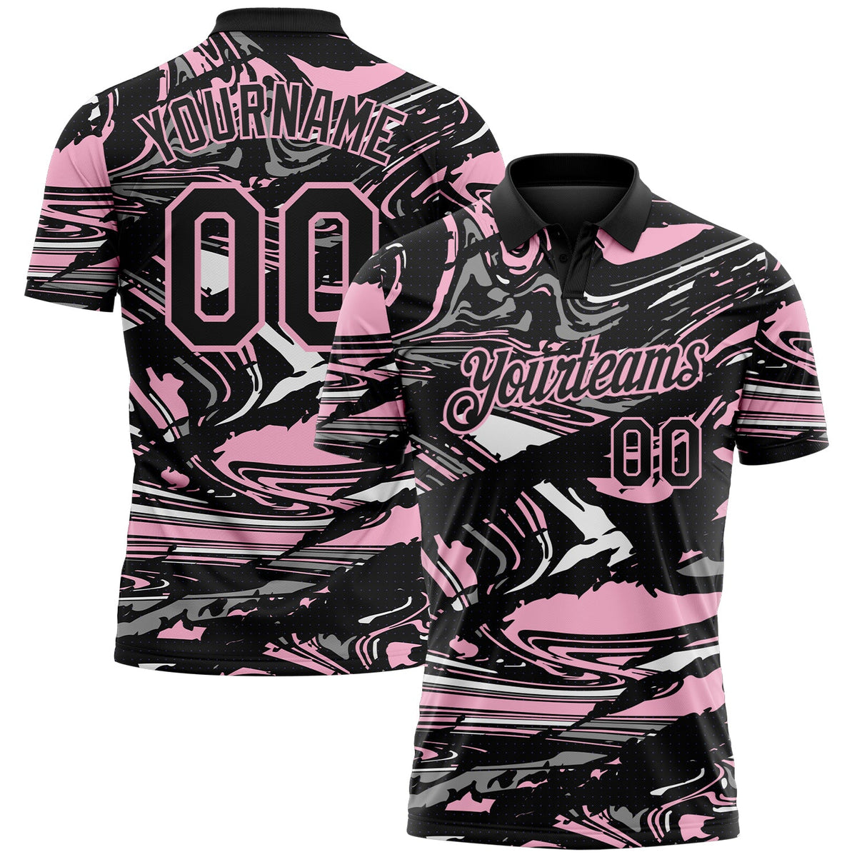 Custom Black Light Pink-Gray 3D Pattern Abstract Fluid Marble Performance Polo Shirt