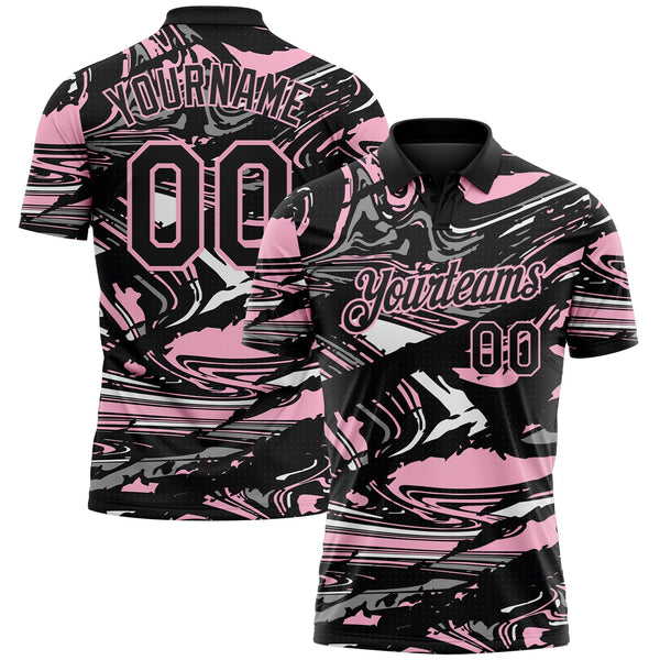 Custom Black Light Pink-Gray 3D Pattern Abstract Fluid Marble Performance Polo Shirt