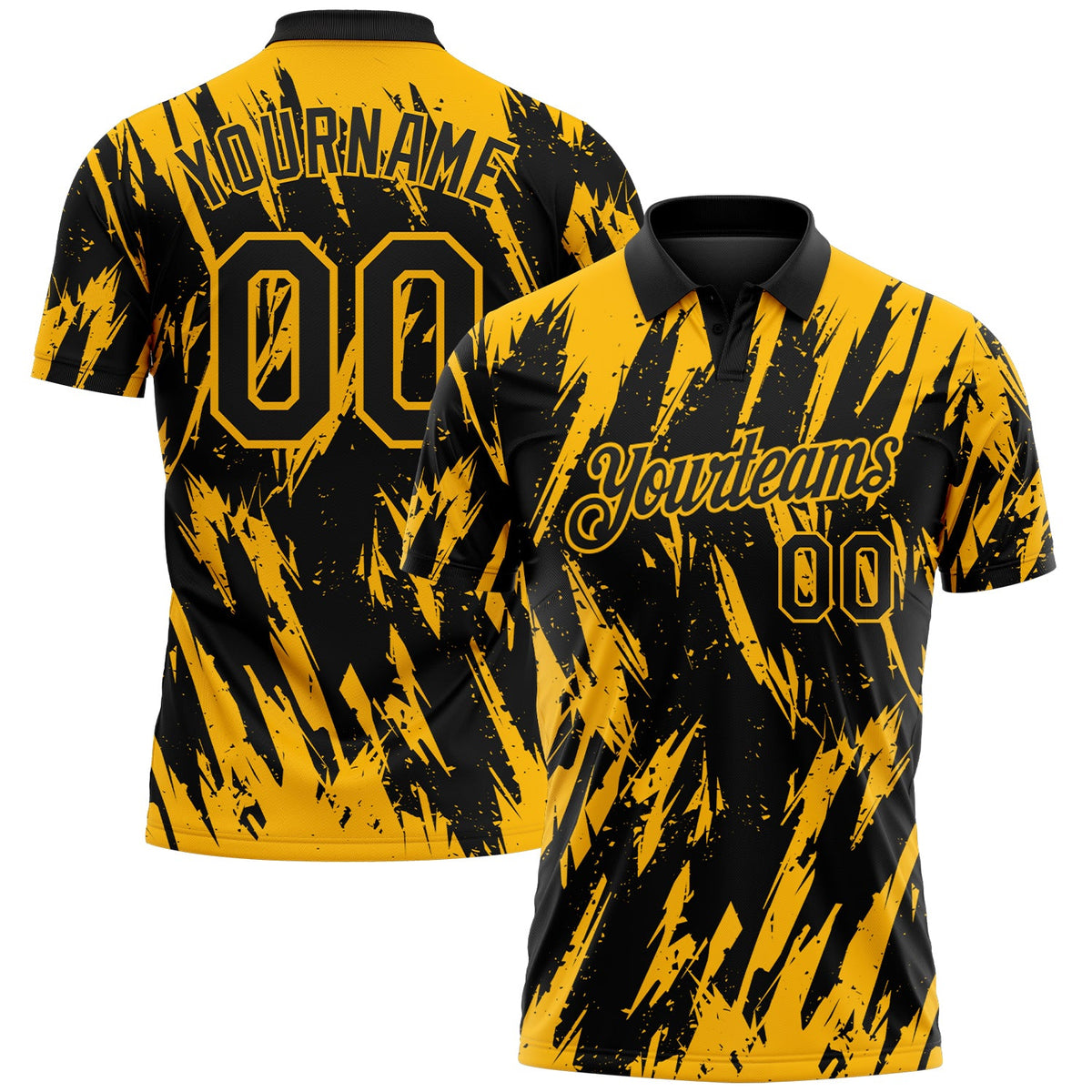 Custom Black-Gold Torn Sharp Brush Stroke Splatter Performance Polo Shirt