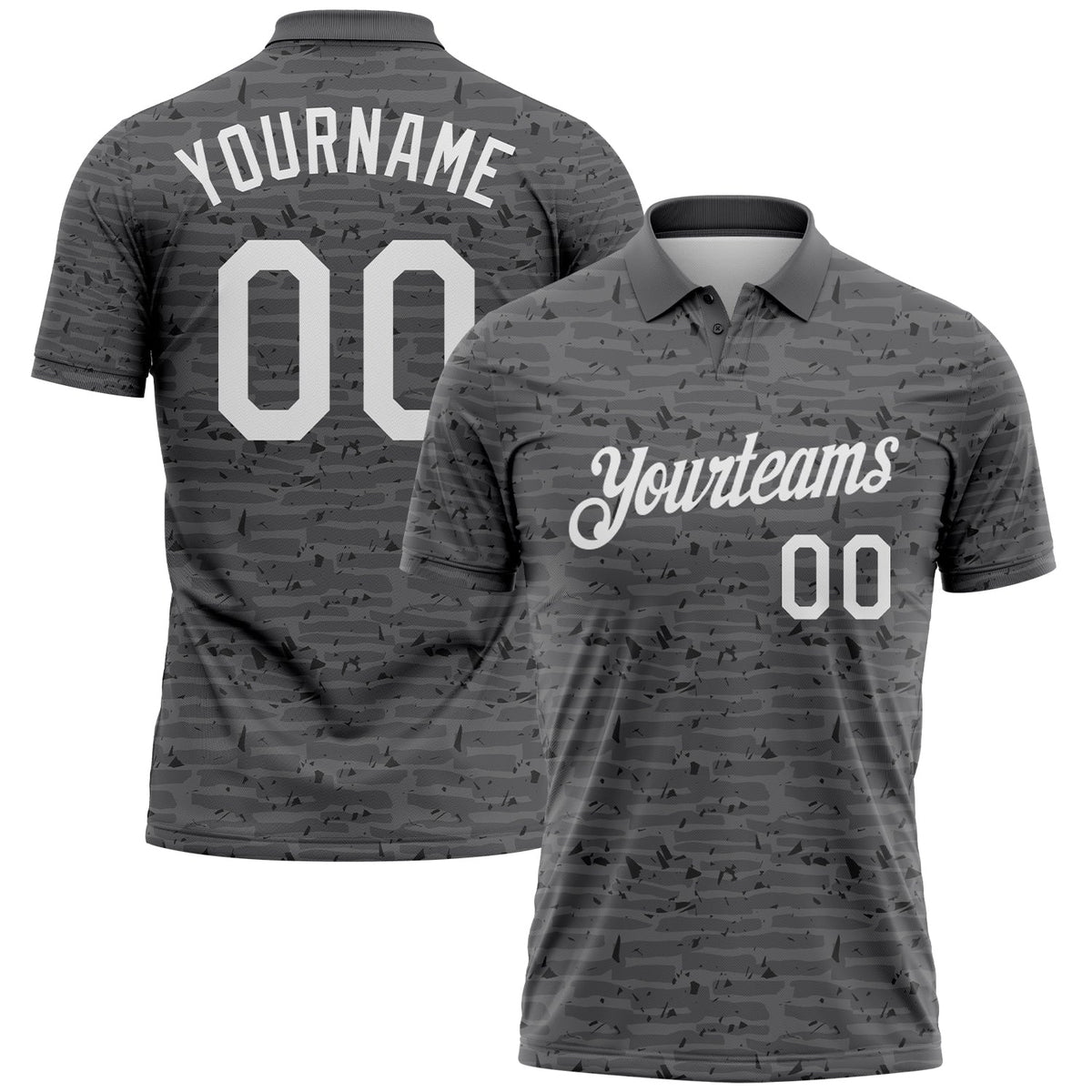 Custom Steel Gray-White Distressed Fragment Brush Stroke Performance Polo Shirt
