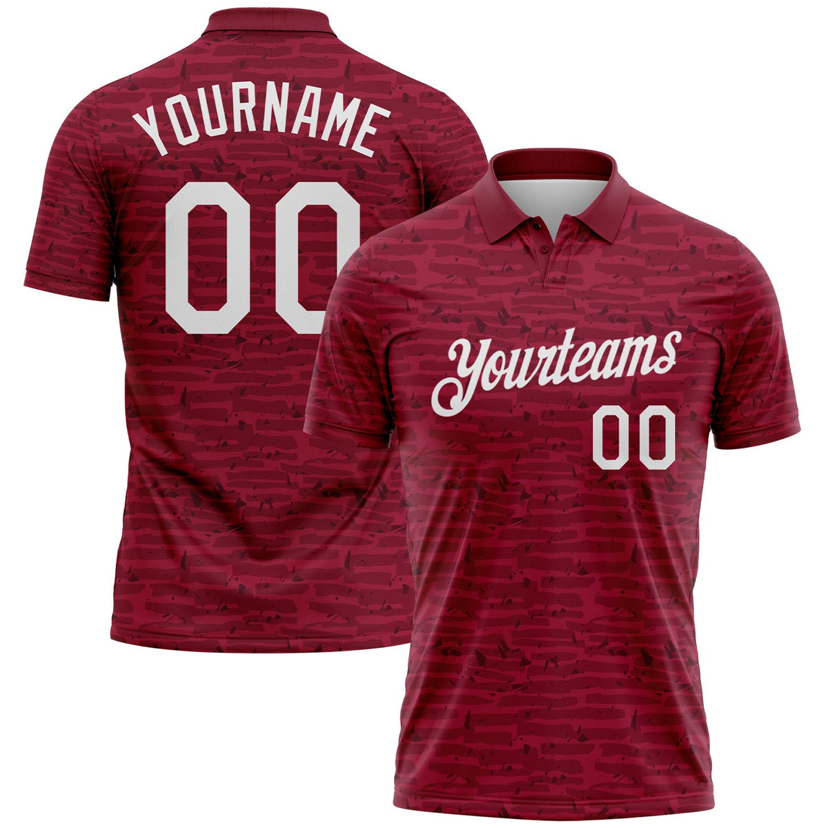 Custom Crimson-White Distressed Fragment Brush Stroke Performance Polo Shirt