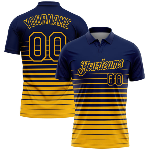 Custom Navy-Gold Horizontal Gradient Stripe Performance Polo Shirt