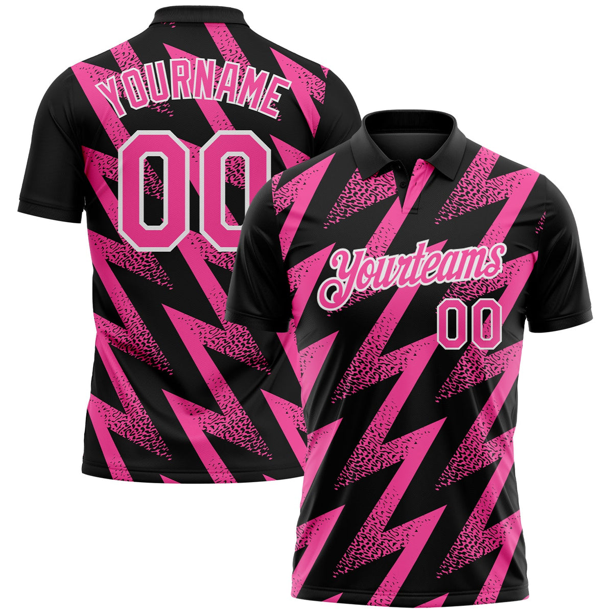 Custom Black Pink-White Geometric Zigzag Shape Lightning Performance Polo Shirt