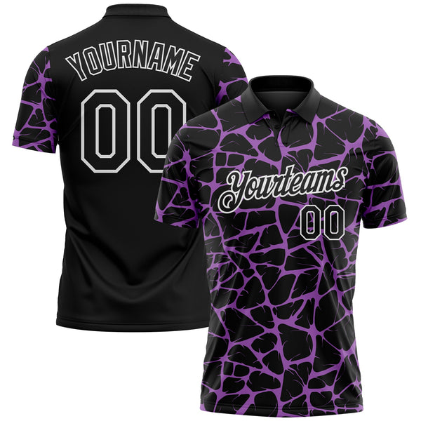 Custom Black Medium Purple-White 3D Pattern Abstract Network Crackle Performance Polo Shirt