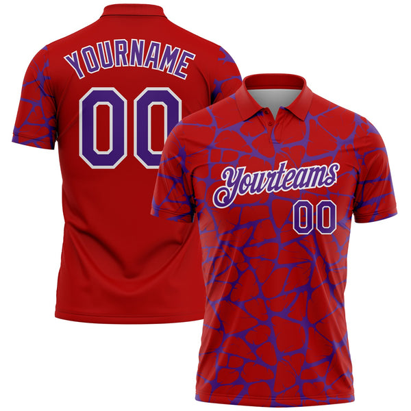 Custom Red Purple-White 3D Pattern Abstract Network Crackle Performance Polo Shirt