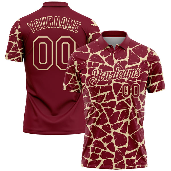 Custom Crimson-Cream 3D Pattern Abstract Network Crackle Performance Polo Shirt