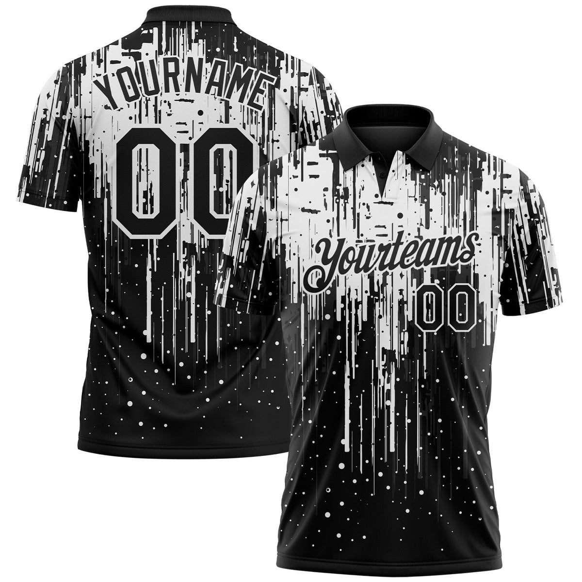 Custom Black-White Dripping Splatter Paint Performance Polo Shirt