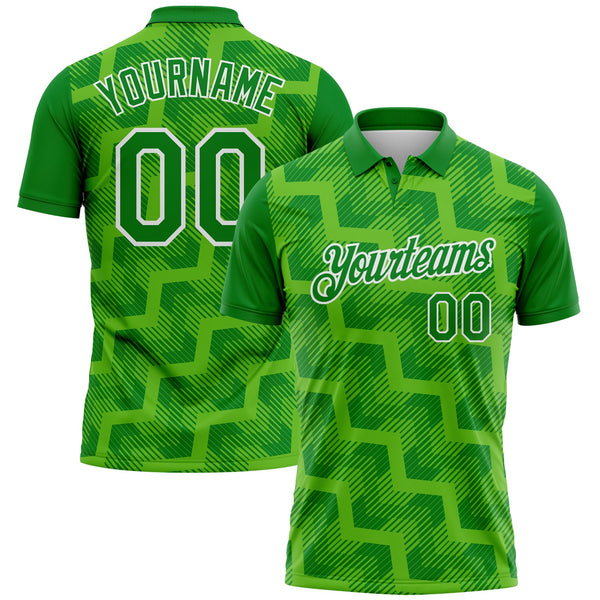 Custom Grass Green Aurora Green-White Geometric Block Diagonal Line Hatching Performance Polo Shirt