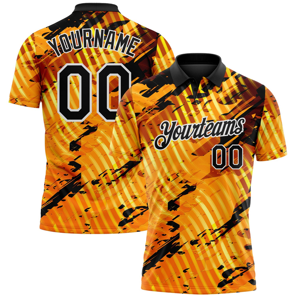 Custom Black Gold-White Abstract Grunge Splatter Diagonal Stripe Performance Polo Shirt