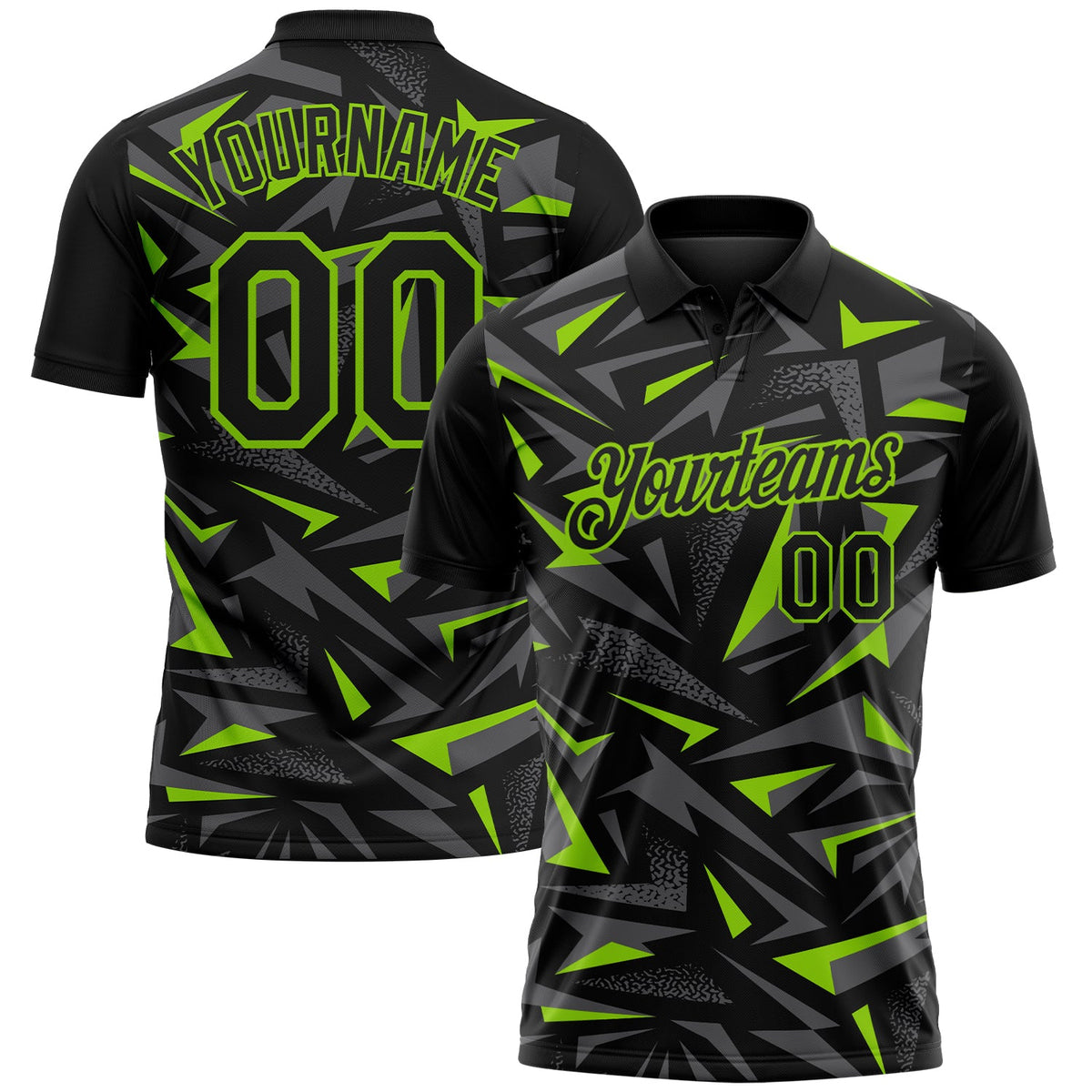 Custom Black Steel Gray-Neon Green Cyber Mecha E-sport Geometric Shards Spike Performance Polo Shirt