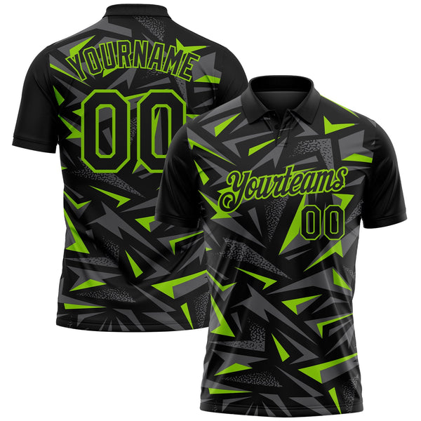Custom Black Steel Gray-Neon Green Cyber Mecha E-sport Geometric Shards Spike Performance Polo Shirt