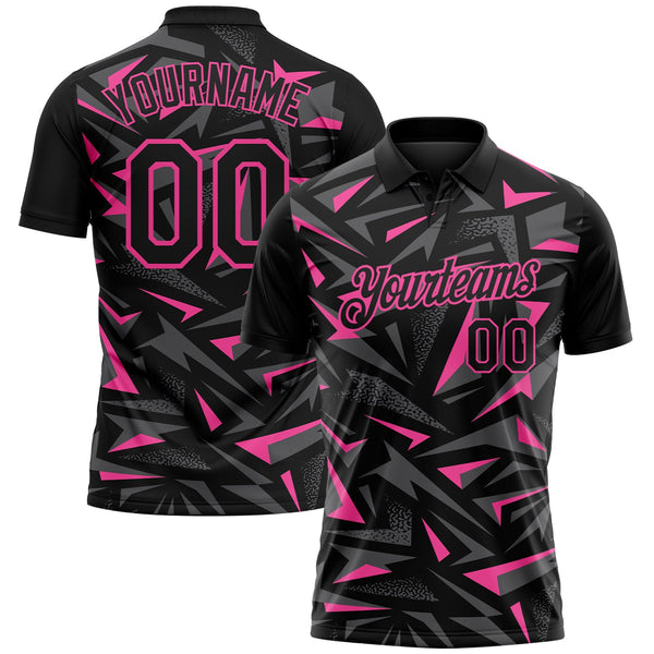 Custom Black Steel Gray-Pink Cyber Mecha E-sport Geometric Shards Spike Performance Polo Shirt