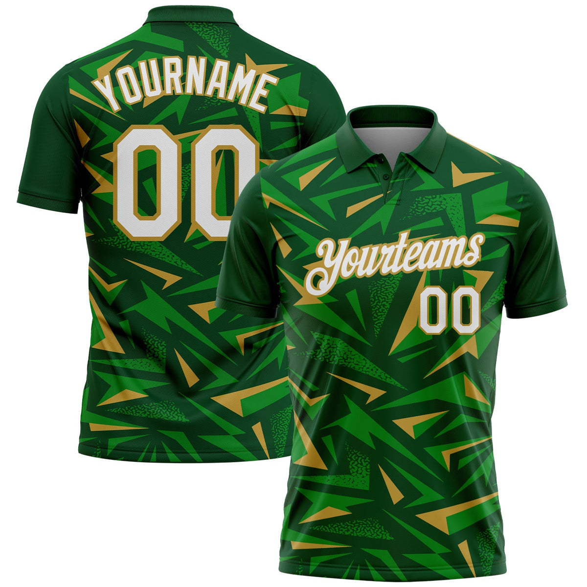 Custom Green White Grass Green-Old Gold Cyber Mecha E-sport Geometric Shards Spike Performance Polo Shirt