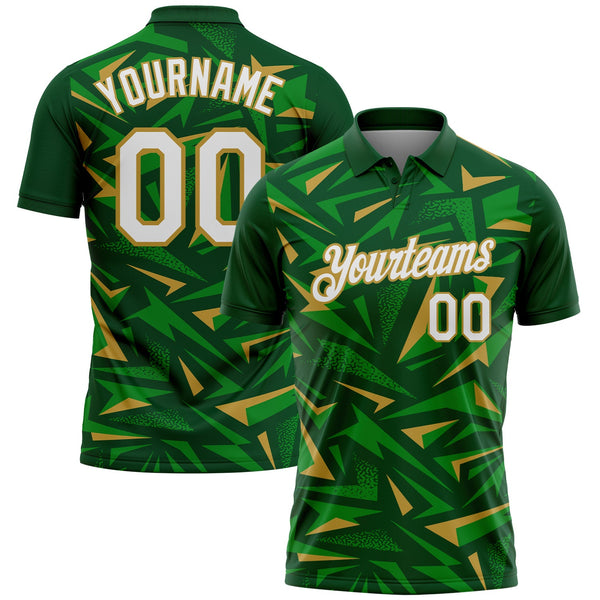Custom Green White Grass Green-Old Gold Cyber Mecha E-sport Geometric Shards Spike Performance Polo Shirt