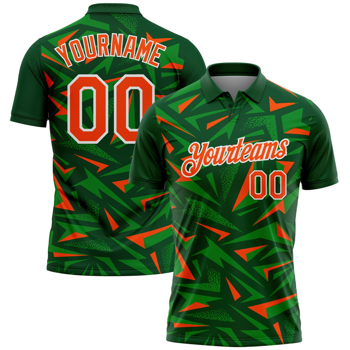 Custom Green Orange Grass Green-White Cyber Mecha E-sport Geometric Shards Spike Performance Polo Shirt