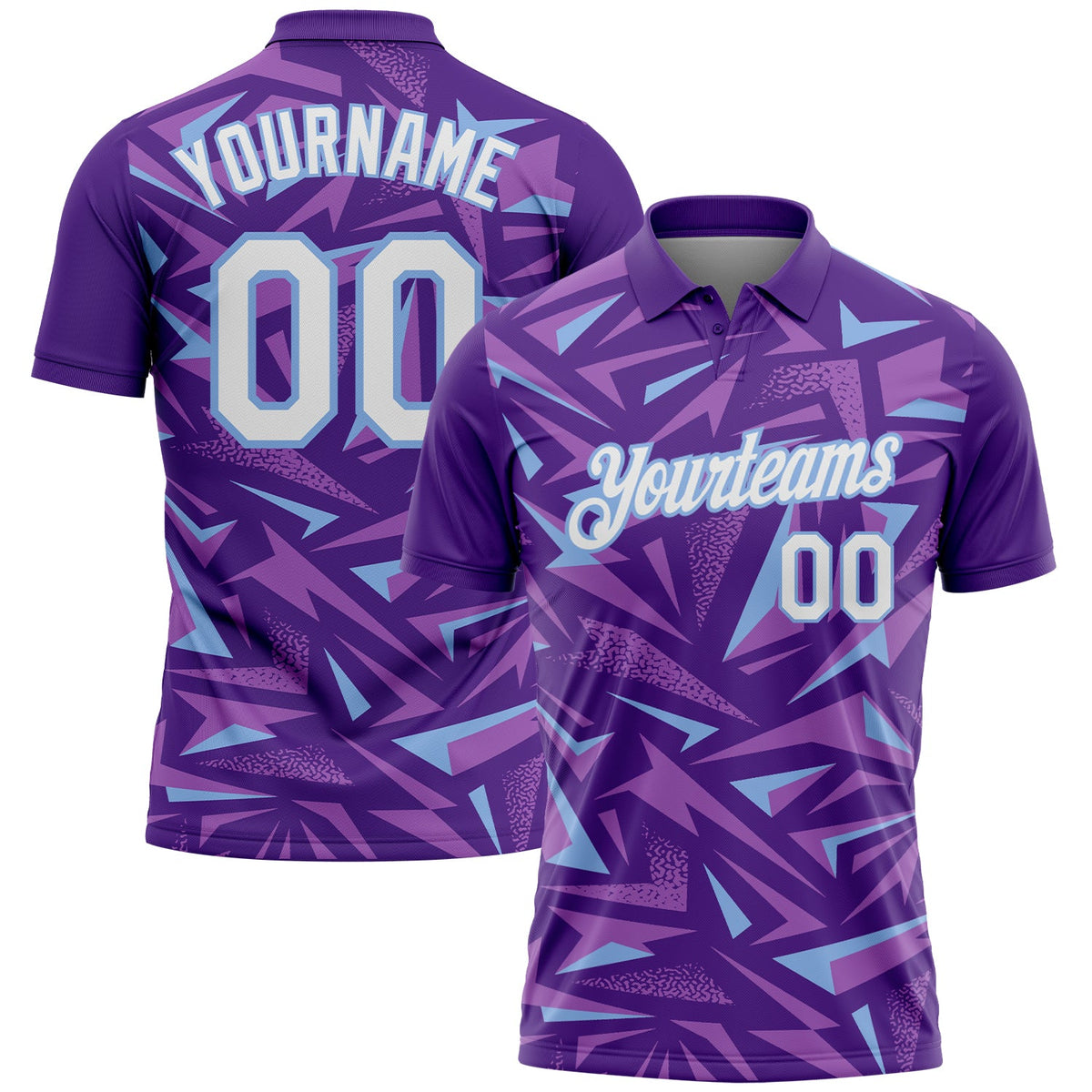 Custom Purple White Medium Purple-Light Blue Cyber Mecha E-sport Geometric Shards Spike Performance Polo Shirt
