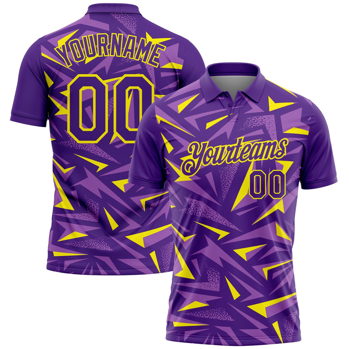 Custom Purple Medium Purple-Light Yellow Cyber Mecha E-sport Geometric Shards Spike Performance Polo Shirt