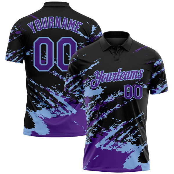 Custom Black Purple-Light Blue Brush Stroke Shatter Splatter Performance Polo Shirt