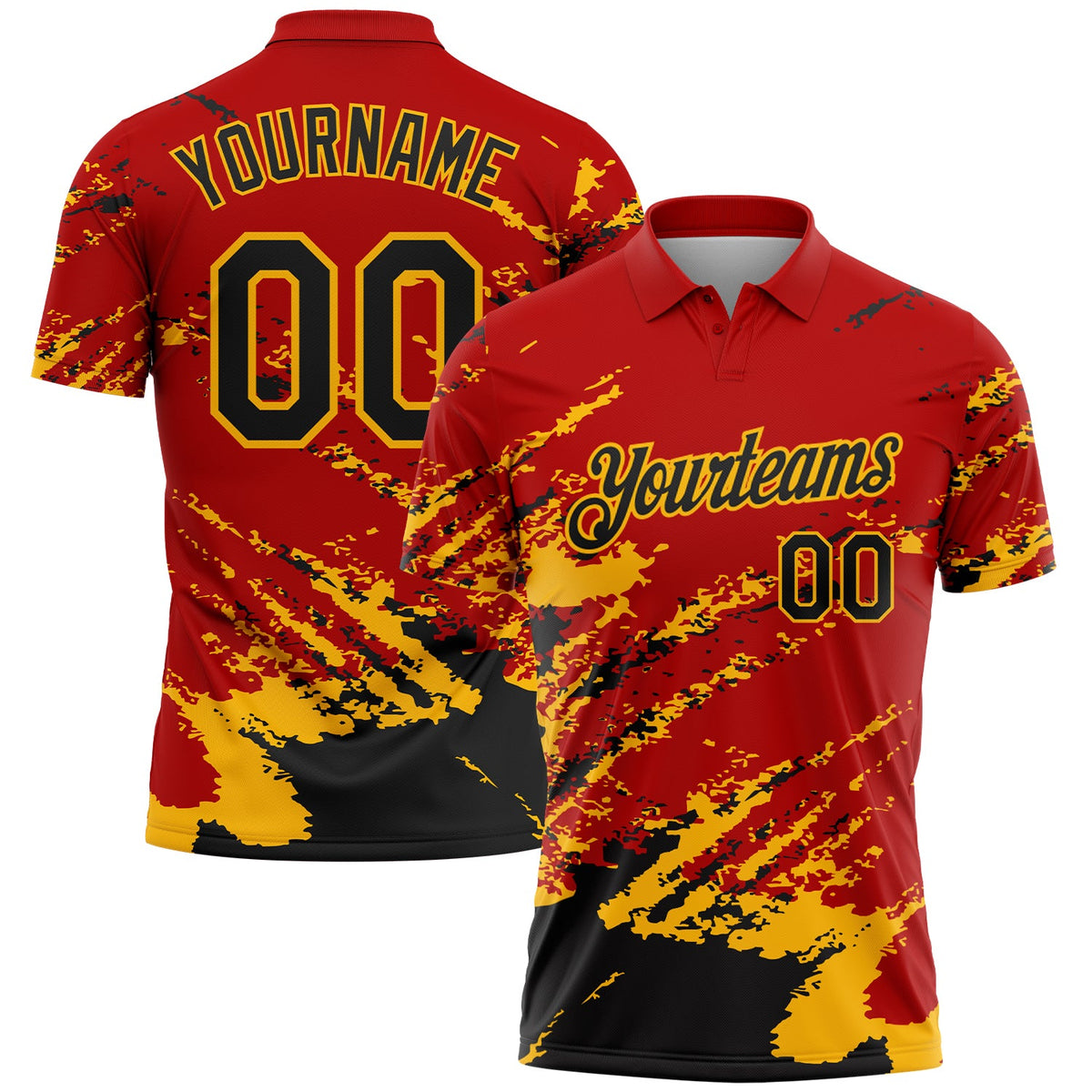 Custom Red Black-Gold Brush Stroke Shatter Splatter Performance Polo Shirt
