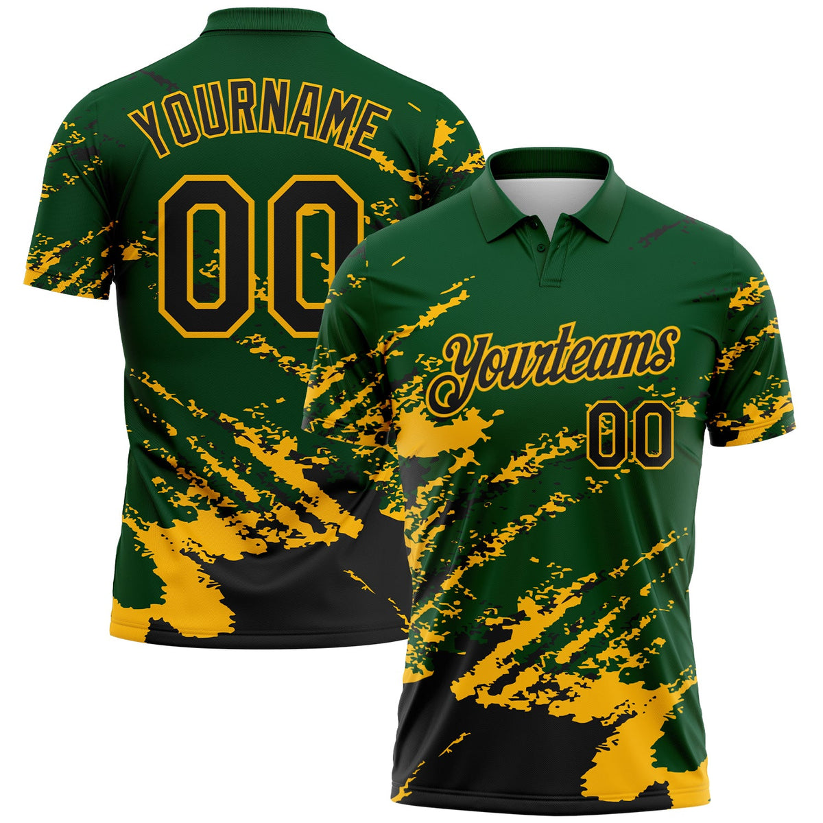 Custom Green Black-Gold Brush Stroke Shatter Splatter Performance Polo Shirt