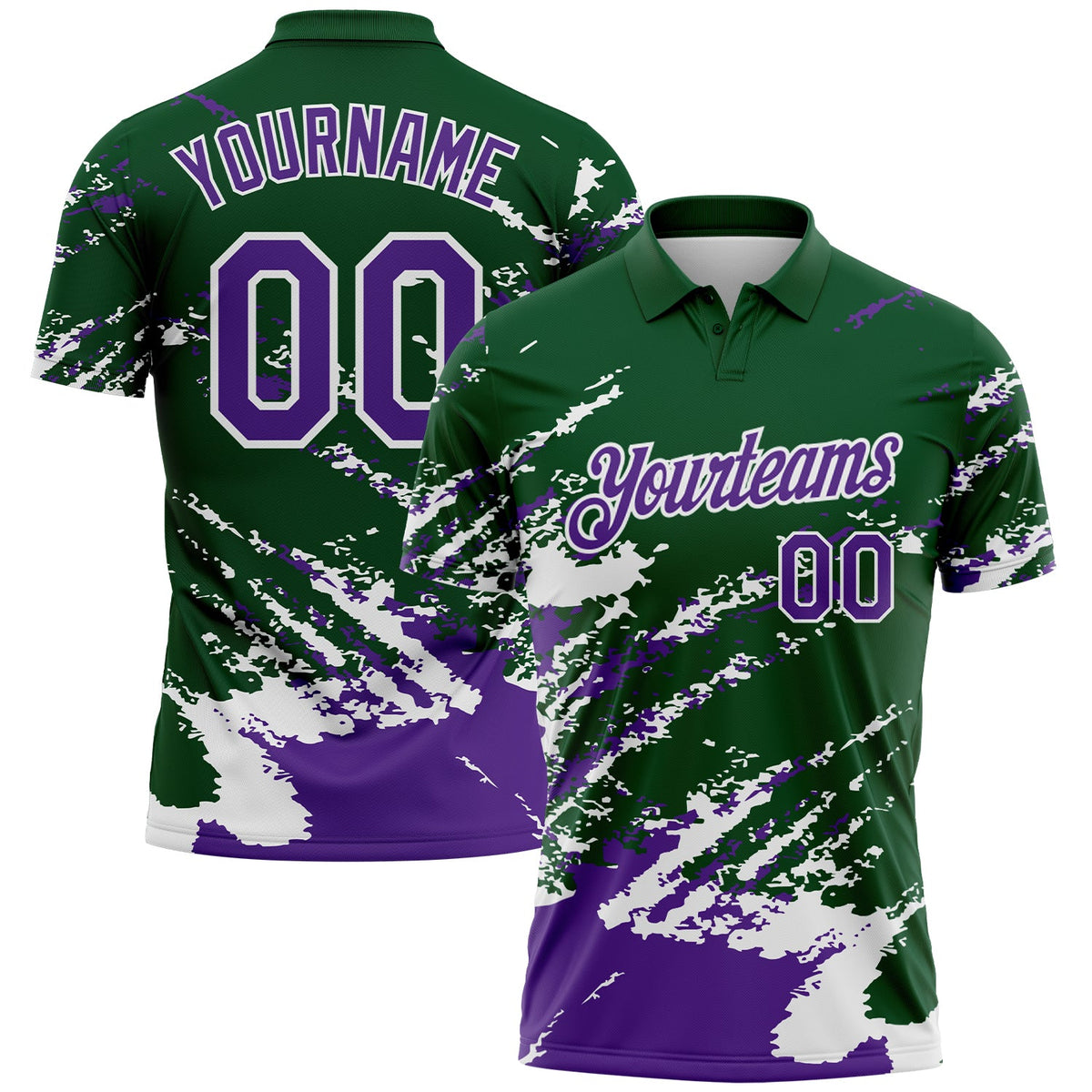 Custom Green Purple-White Brush Stroke Shatter Splatter Performance Polo Shirt