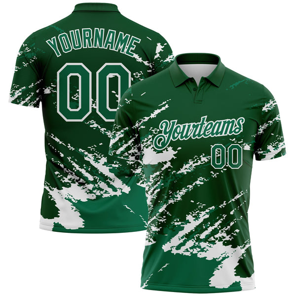 Custom Green Kelly Green-White Brush Stroke Shatter Splatter Performance Polo Shirt