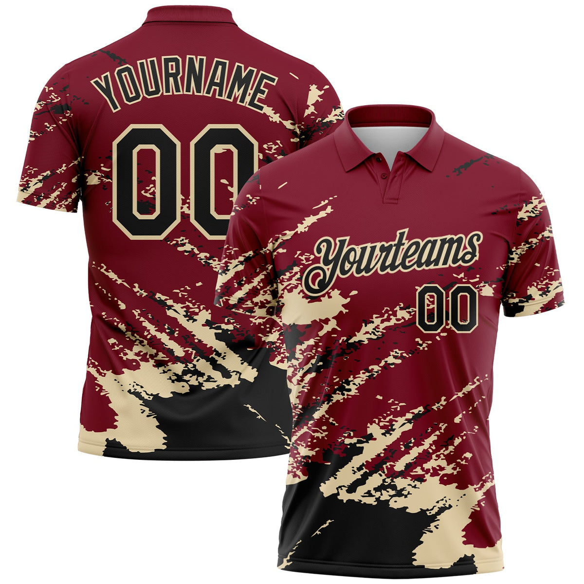 Custom Crimson Black-Cream Brush Stroke Shatter Splatter Performance Polo Shirt