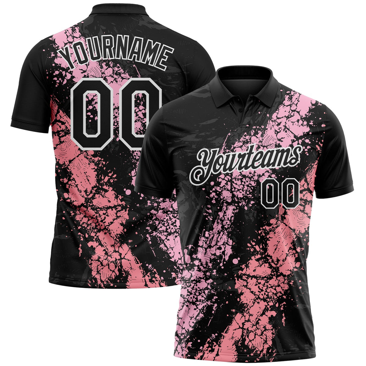 Custom Black Light Pink Medium Pink-White Dripping Splatter Cracked Texture Performance Polo Shirt