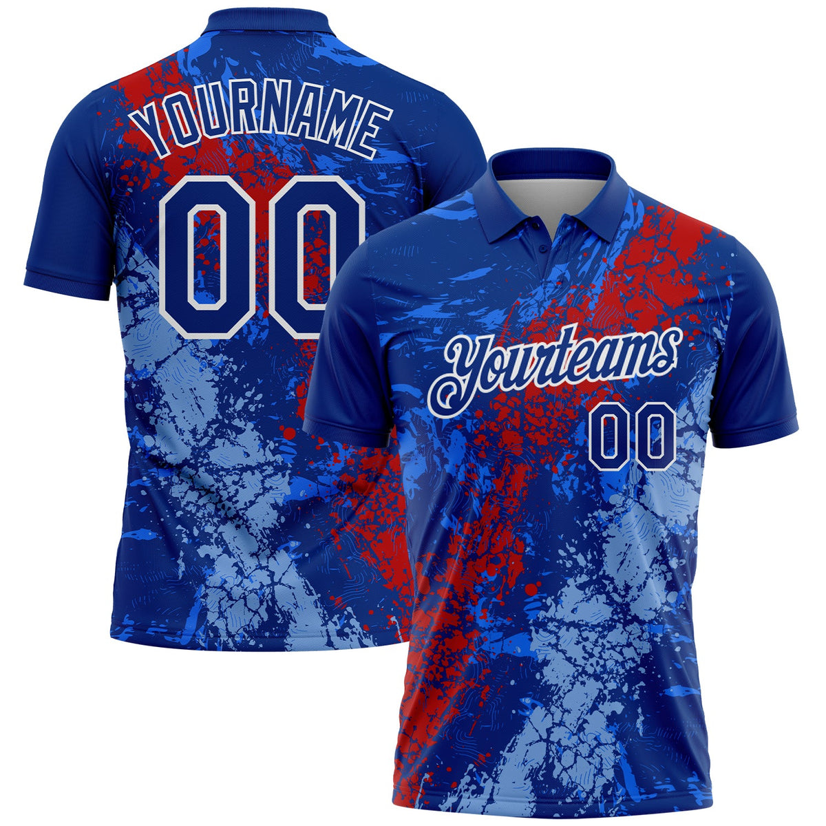 Custom Royal Red Light Blue-White Dripping Splatter Cracked Texture Performance Polo Shirt