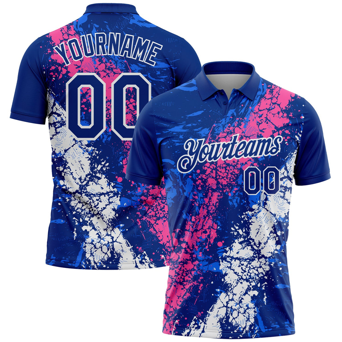 Custom Royal Pink-White Dripping Splatter Cracked Texture Performance Polo Shirt