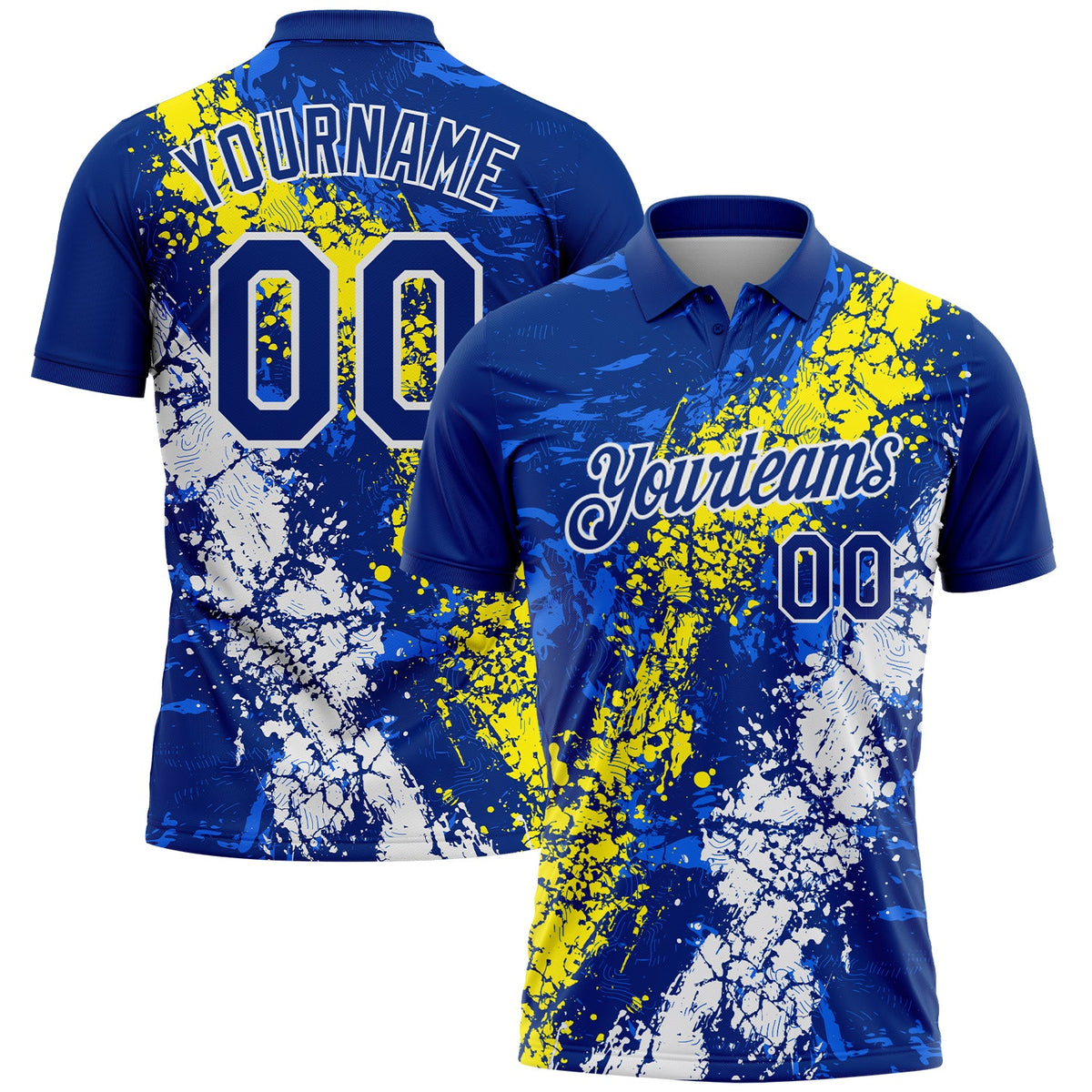 Custom Royal Light Yellow-White Dripping Splatter Cracked Texture Performance Polo Shirt