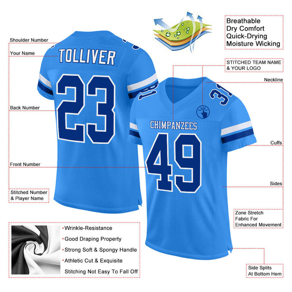 Custom Powder Blue Royal-White Mesh Authentic Football Jersey alternate