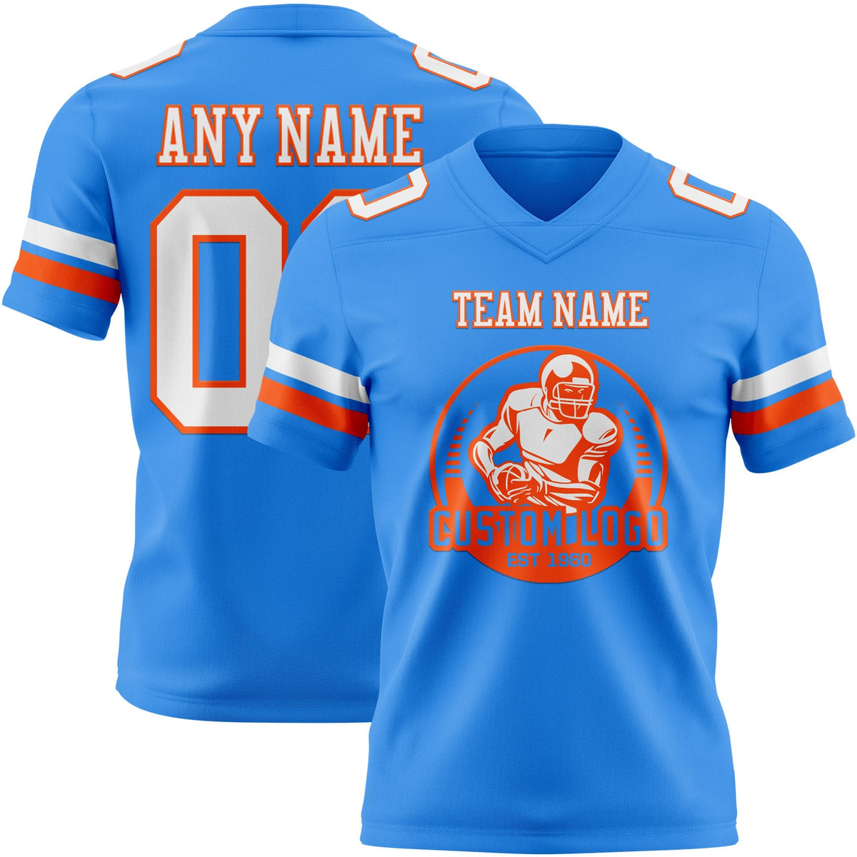 Custom Powder Blue White-Orange Authentic Football Jersey - Back