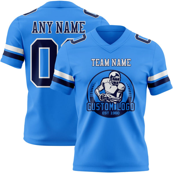 Custom Powder Blue Navy-White Authentic Football Jersey alternate