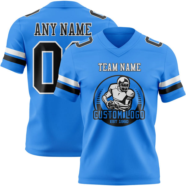 Custom Powder Blue Black-White Authentic Football Jersey alternate