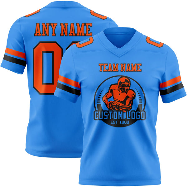 Custom Powder Blue Orange-Black Authentic Football Jersey alternate