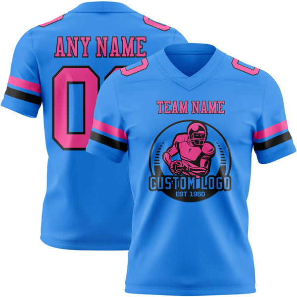 Custom Powder Blue Pink-Black Authentic Football Jersey alternate