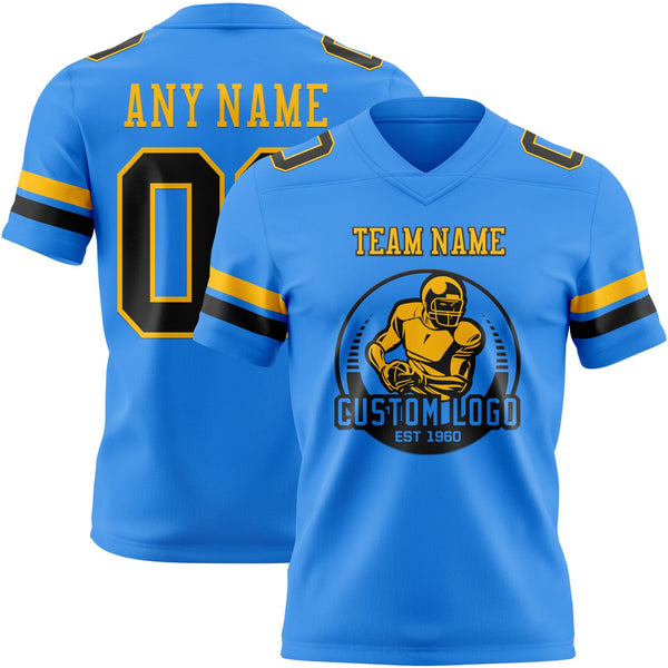 Custom Powder Blue Black-Gold Authentic Football Jersey alternate