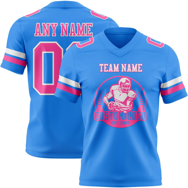 Custom Powder Blue Pink-White Authentic Football Jersey alternate