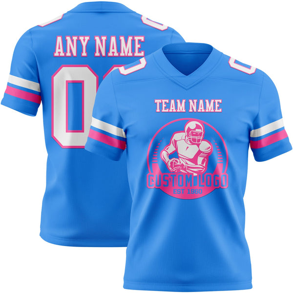 Custom Powder Blue White-Pink Authentic Football Jersey alternate