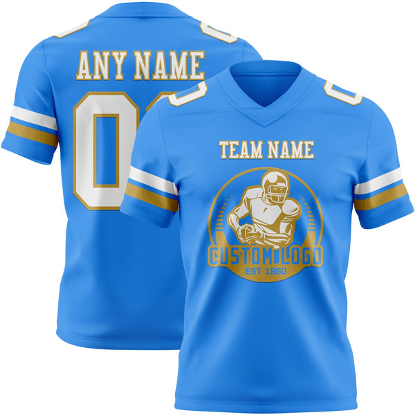 Custom Powder Blue White-Old Gold Authentic Football Jersey alternate