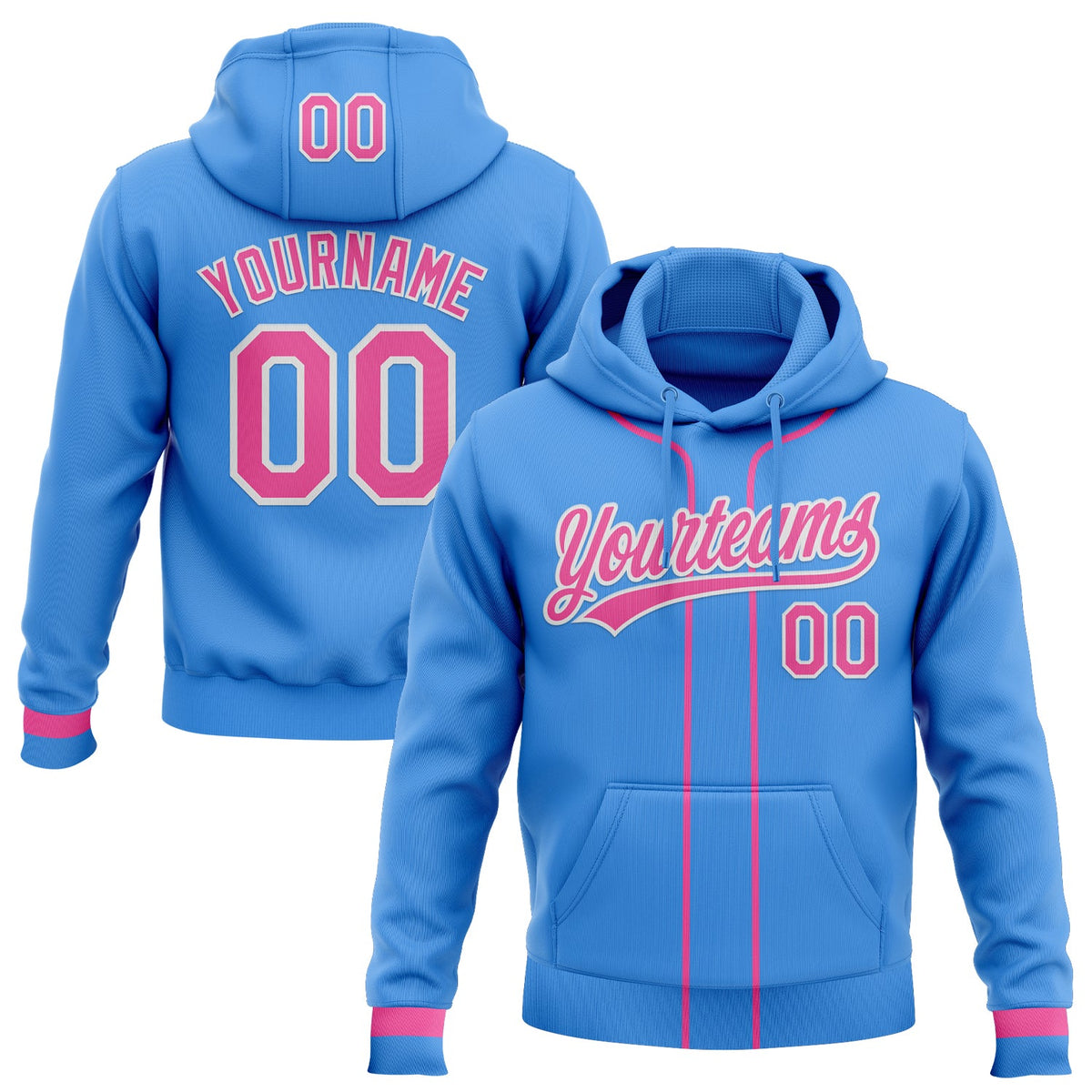 Custom Stitched Powder Blue Pink-White Baseball Pullover Sweatshirt Hoodie