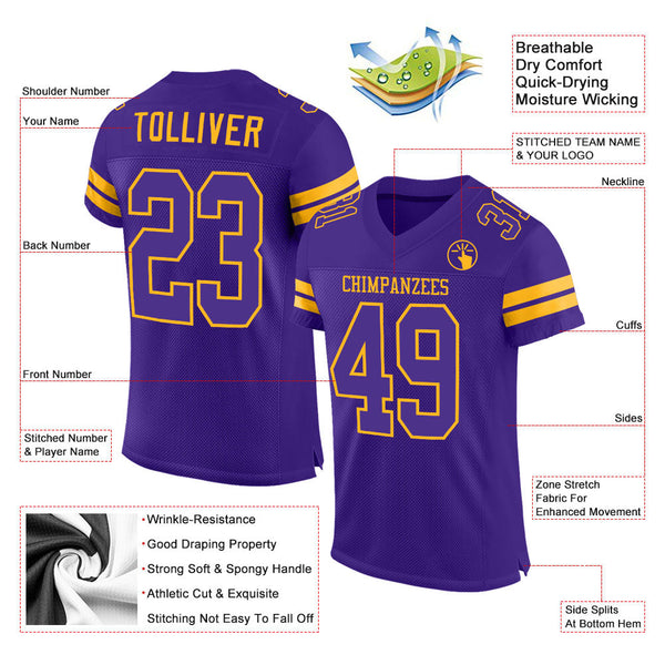 Custom Purple Purple-Gold Mesh Authentic Football Jersey alternate