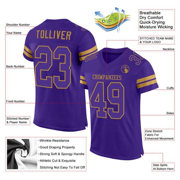 Custom Purple Purple-Old Gold Mesh Authentic Football Jersey alternate