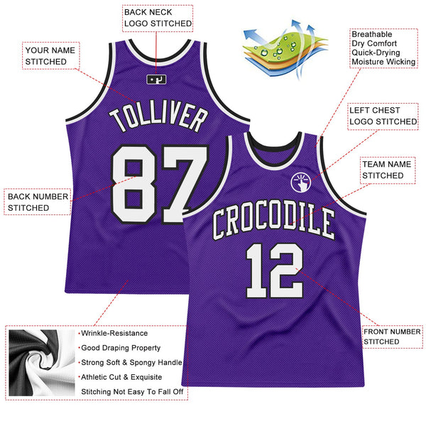 Custom Purple White-Black Authentic Throwback Basketball Jersey alternate