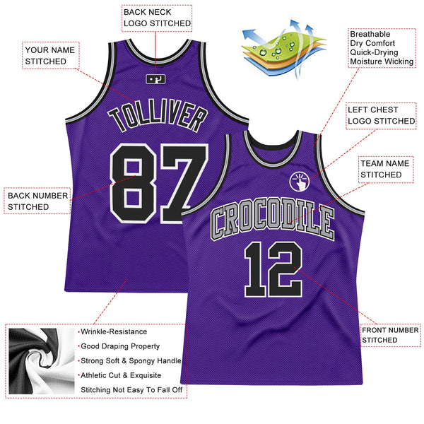 Custom Purple Black-White Authentic Throwback Basketball Jersey alternate