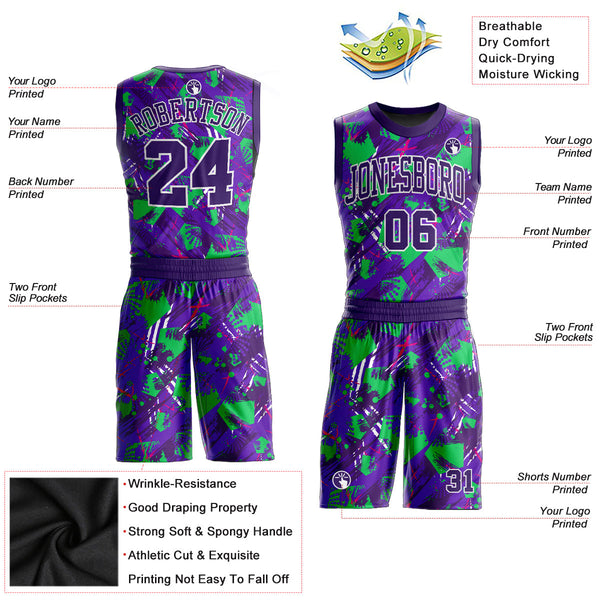 Custom Purple Purple-White Music Festival Round Neck Sublimation Basketball Uniform Jersey alternate