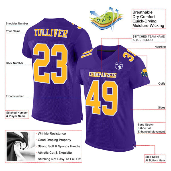 Custom Purple Gold-White Mesh Authentic Football Jersey alternate