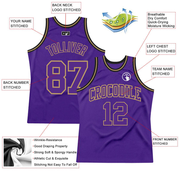 Custom Purple Purple Old Gold-Black Authentic Throwback Basketball Jersey alternate